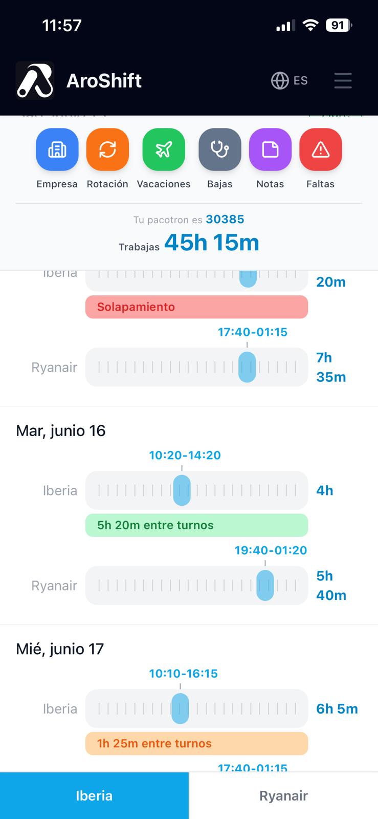 Detección de solapamientos entre empresas en AroShift