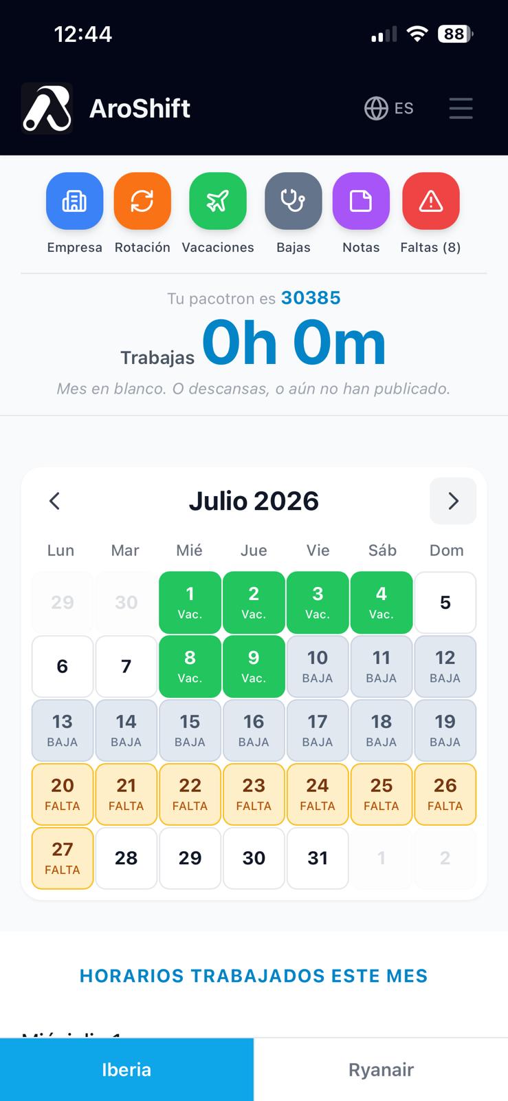 Gestión de vacaciones y bajas en AroShift